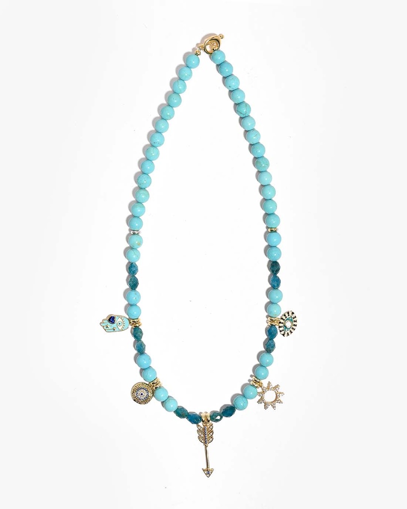 عقد نسائي فيروز طبيعي وأباتايت بتعليقات رمزية