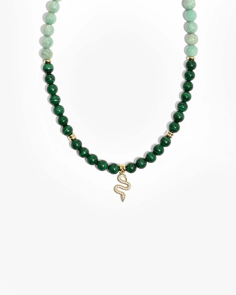 عقد ملاكيت وأكوامارين طبيعي بتصميم فاخر راقي