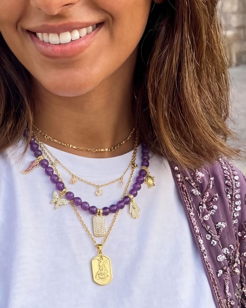 عقد نسائي جمشت بنفسجي طبيعي أنيق فاخر