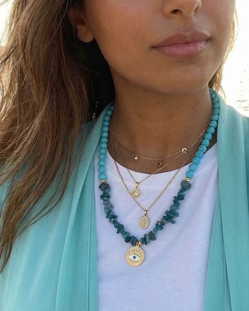 سلسلة فيروز طبيعي وأباتايت بتدرجات زرقاء ساحرة