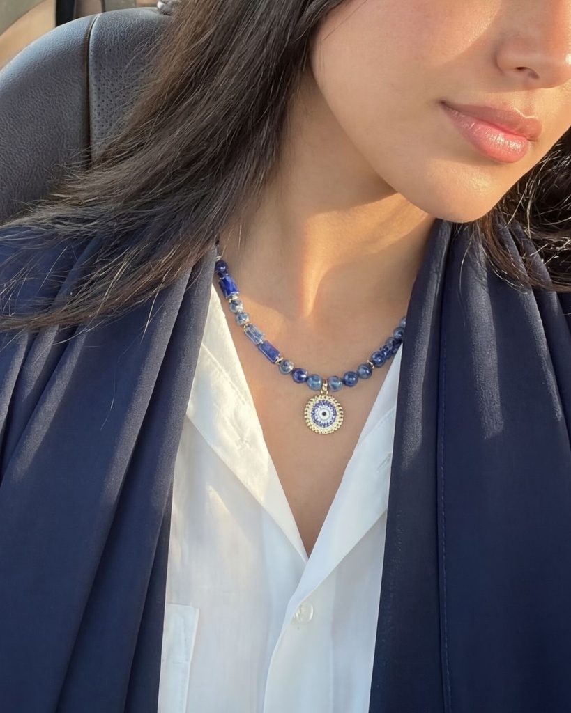 سلسلة نسائي بحجر اللازورد الأزرق الفاخر