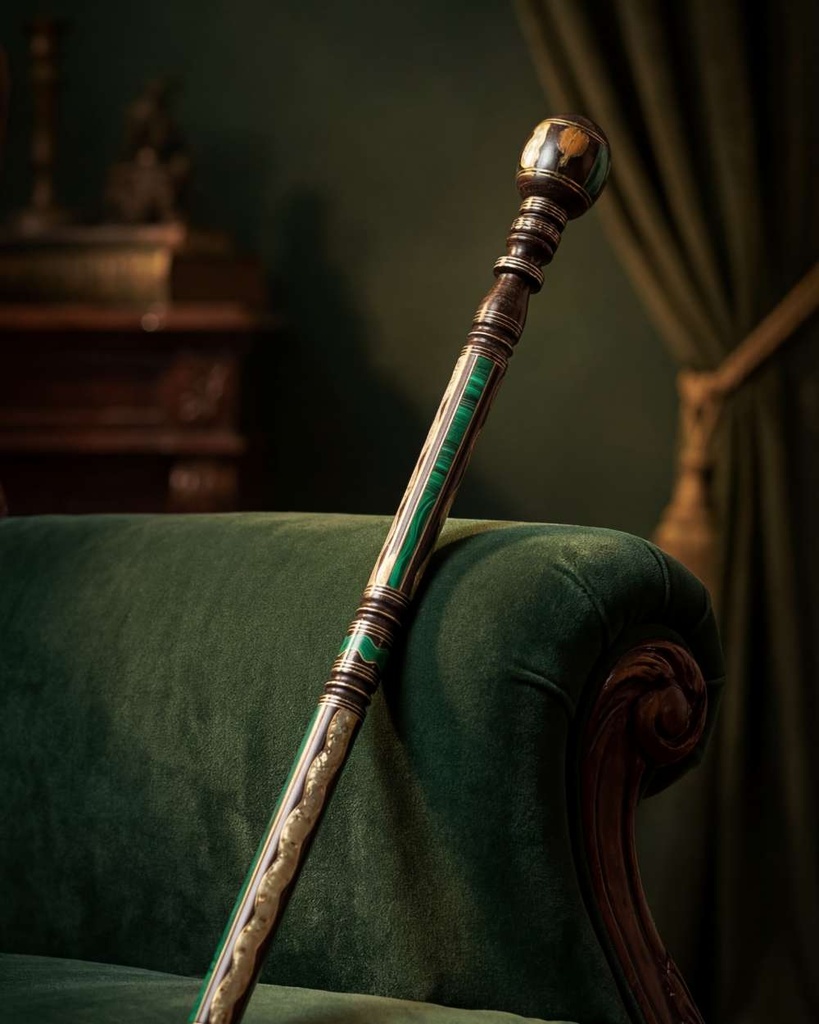 عصا عكاز ايبانوس مزخرف شبيه الملاكيت وصدف طبيعي