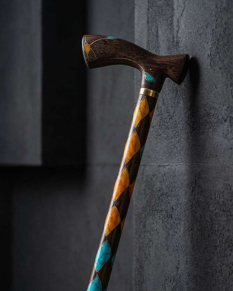 عصا عكاز ايبانوس شبيه الكهرمان وفيروز