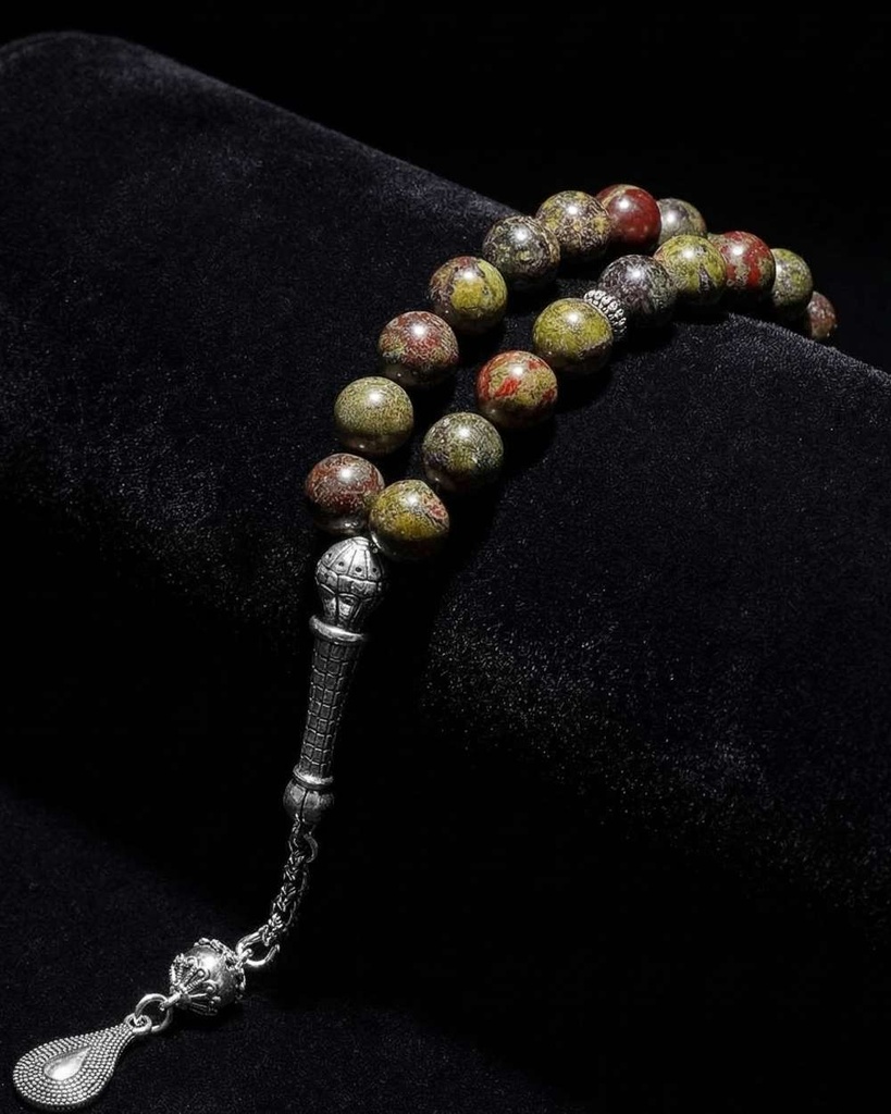 سبحة فاخرة حجر  دراقون بلود طبيعي