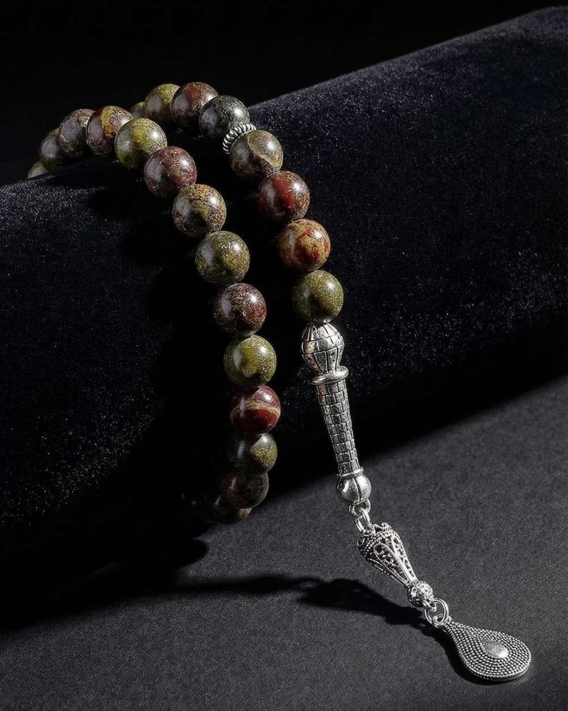 سبحة فاخرة حجر  دراقون بلود طبيعي