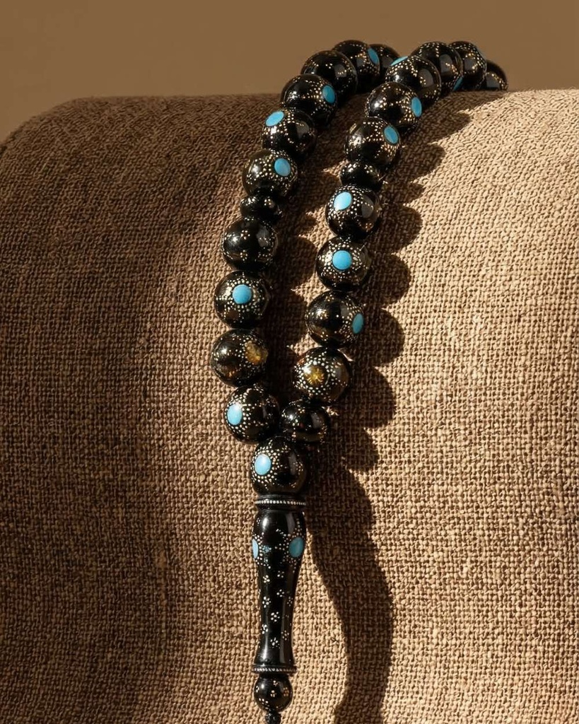 سبحة فضة يسر شبيه العاج وحجر الرمل