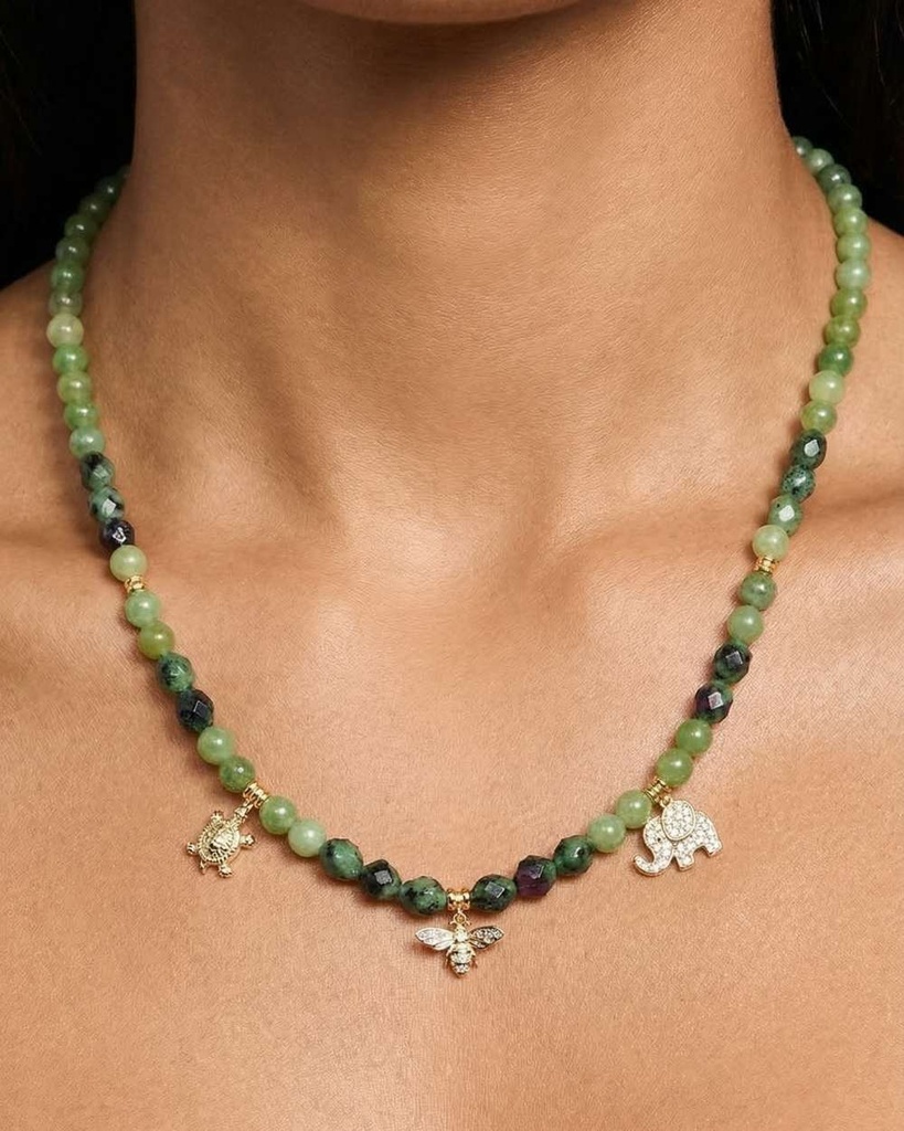 عقد نسائي فاخر بحجر الأفينتورين وروبي زوسيت