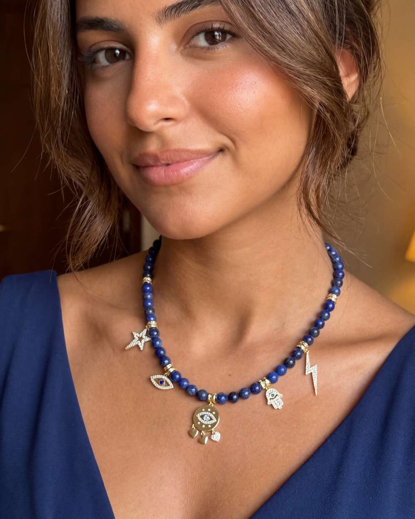 عقد حجر اللازورد الطبيعي الفاخر