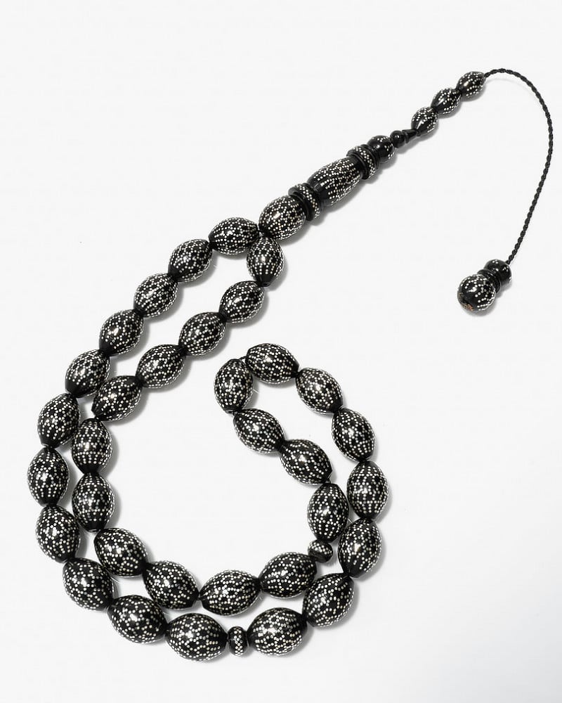 سبحة فضة نادرة كوك اسود منقوش