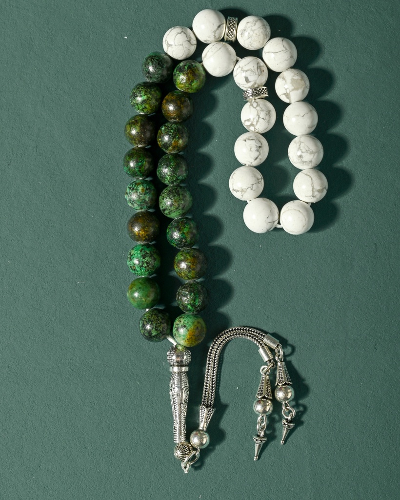 سبحة فضة حجر فيروز افريقي وهولايت