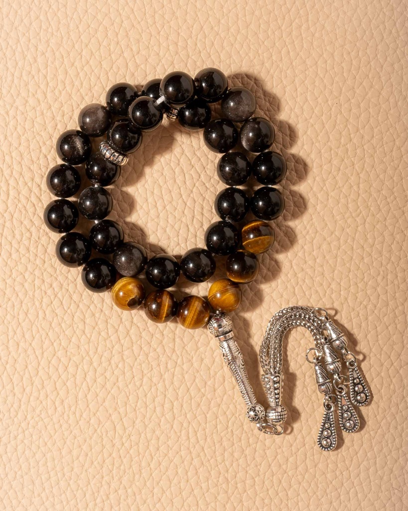 سبحة زجاج بركاني وعين النمر انيق