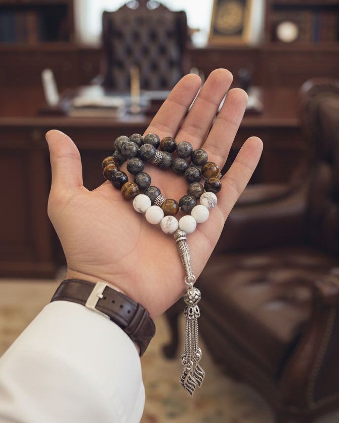 سبحة فضة عيار 925 باحجار طبيعية فاخرة