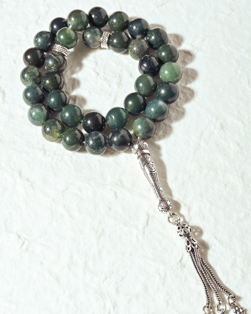 سبحة فضة حجر عقيق موسى طبيعي