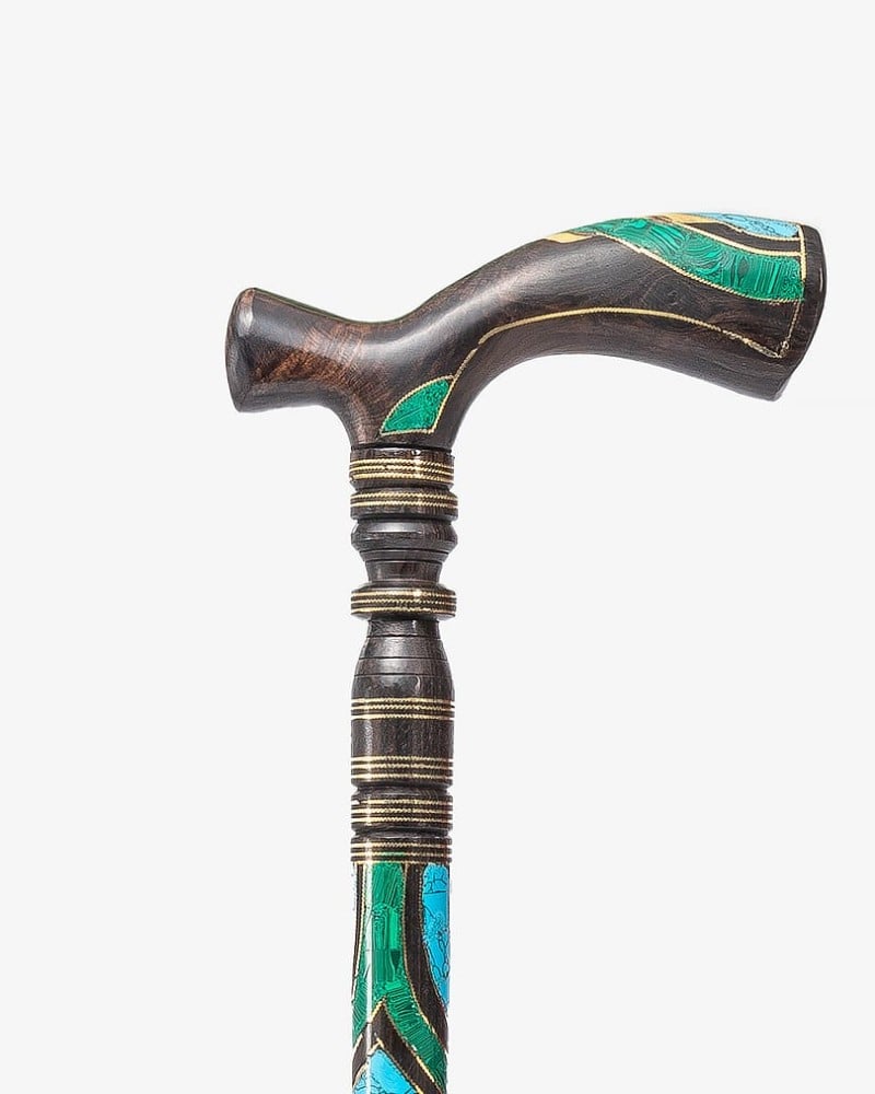 Ebanese crutch decorated with turquoise and malachite