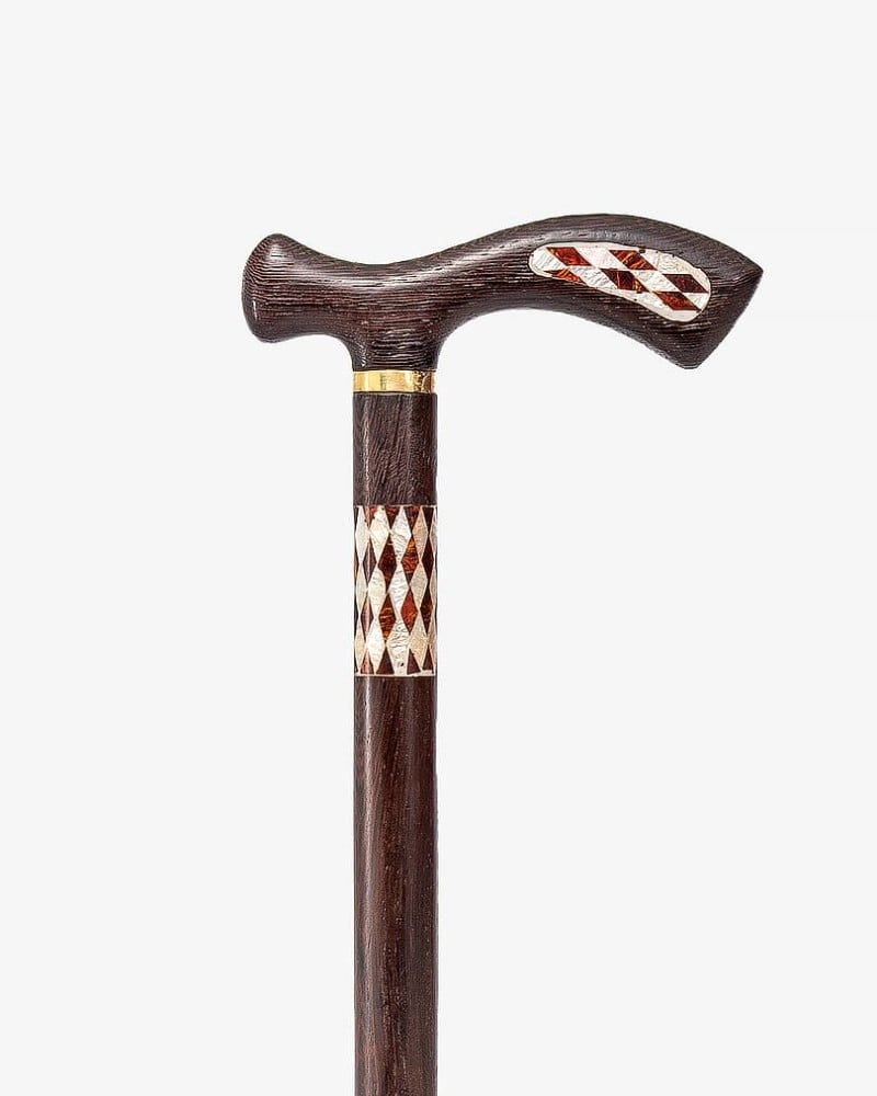 عصا عكاز ايبانوس طبيعي مرصع بصدف