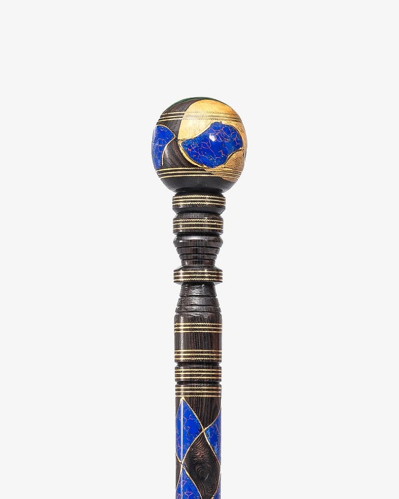 عصا عكاز ايبانوس مزخرف شبيه الفيروز والصدف