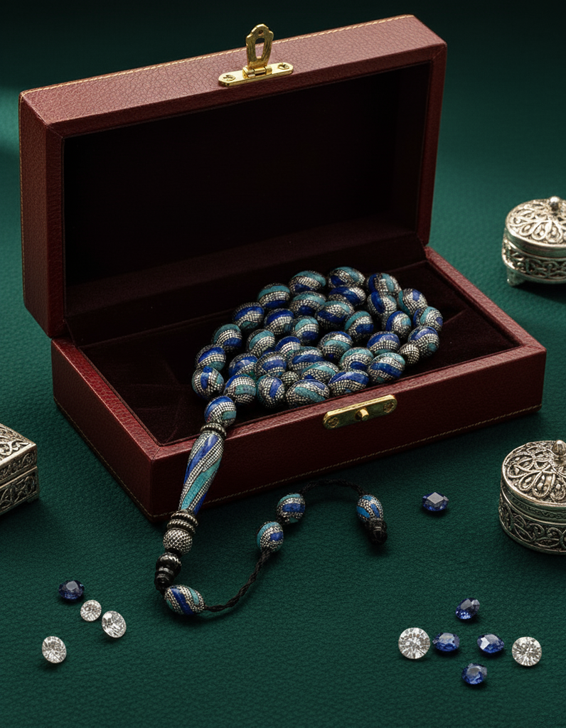 سبحة يسر بفضة مزين فيروز ولازورد طبيعي