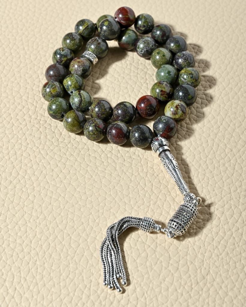 Luxury Silver Rosary with Natural Bloodstone