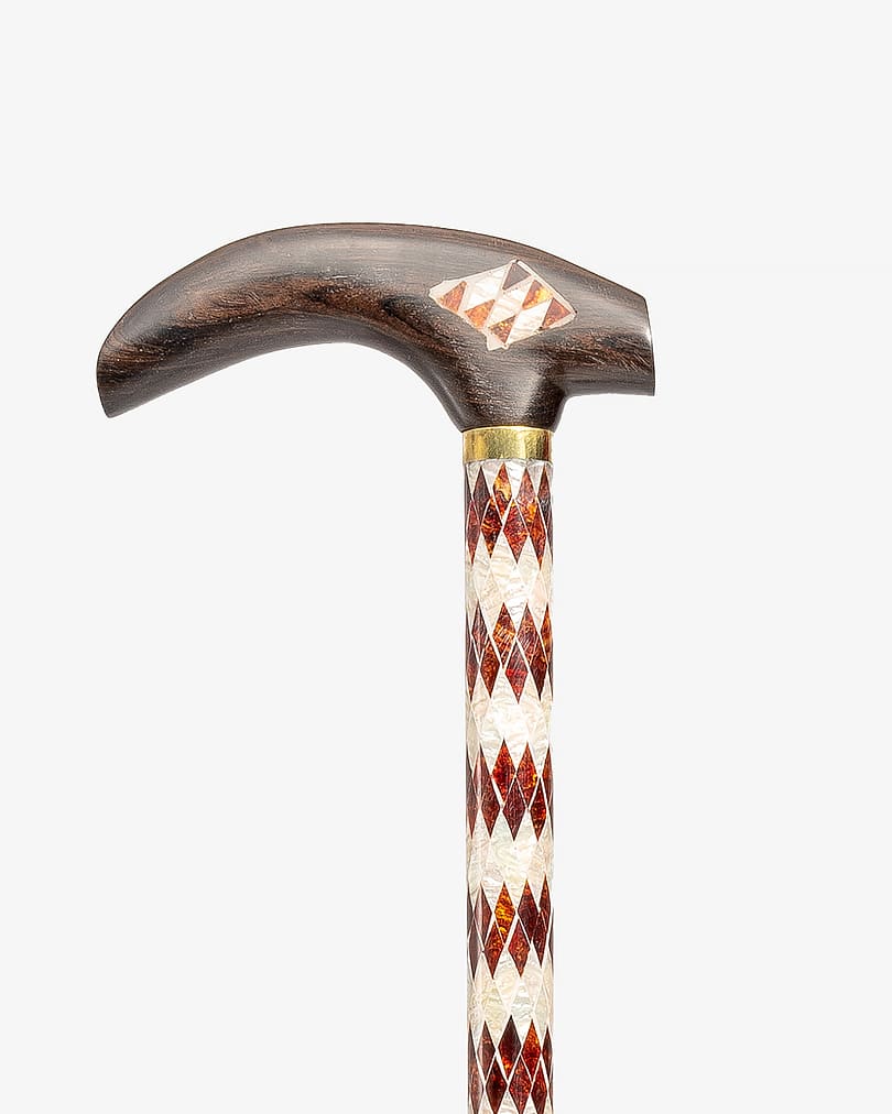 عصا عكاز خشب ايبانوس مزين بصدف طبيعي فاخر