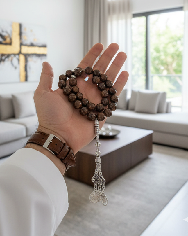 سبحة انيقة بحجر برونزيت طبيعي