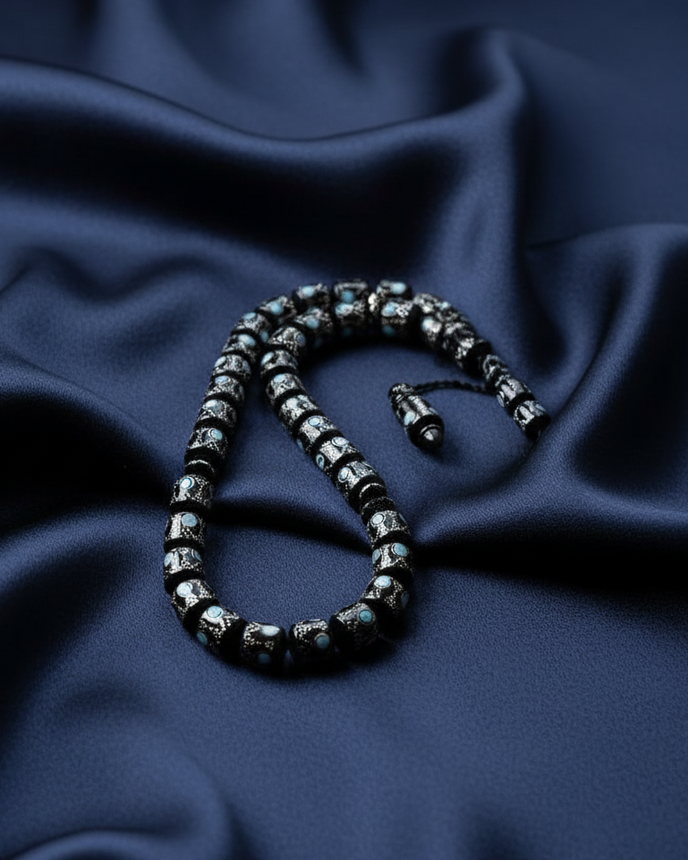 سبحة كوك مزخرفة بالفضة شبيه الفيروز