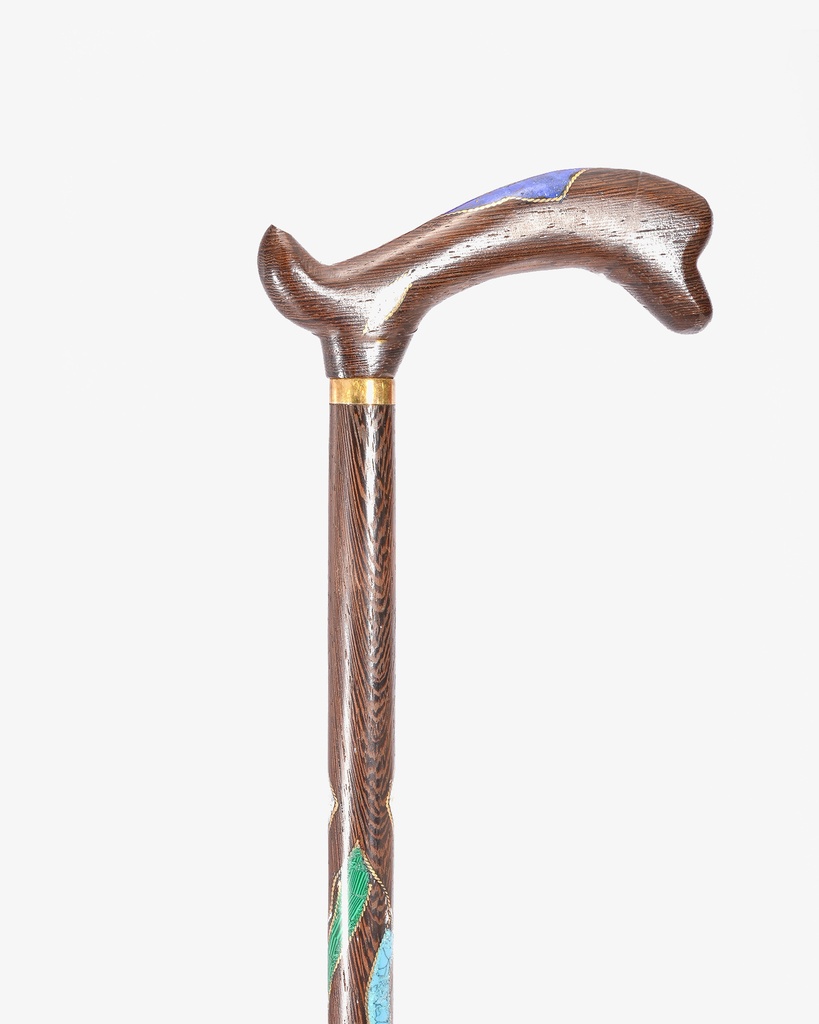 عصا عكاز فينجي مزين باحجار كريمة ( فيروز - ملاكيت - لازورد - صدف طبيعي)