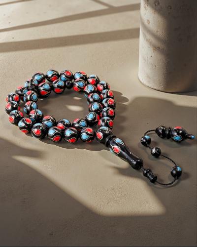 سبحة كوك منقوش بالمرجان والفيروز الفضة