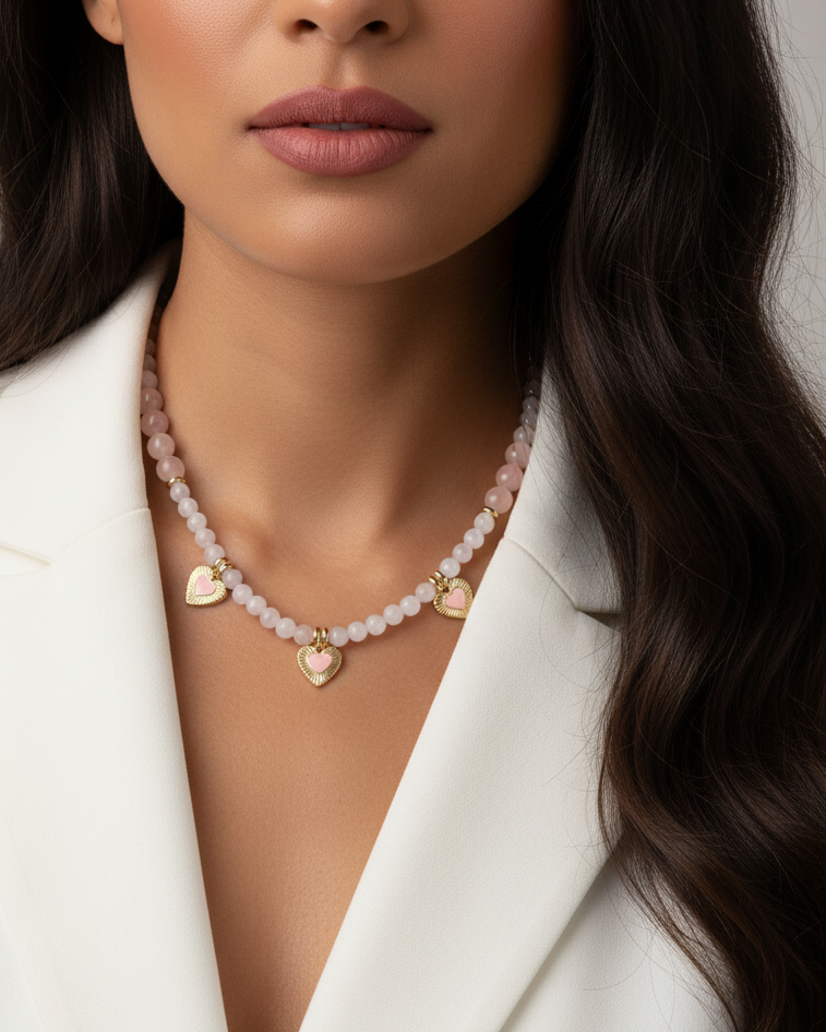 عقد الكوارتز الوردي والجاد الطبيعي