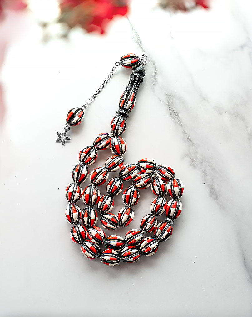 سبحة يسر فضة شبيه العاج والمرجان