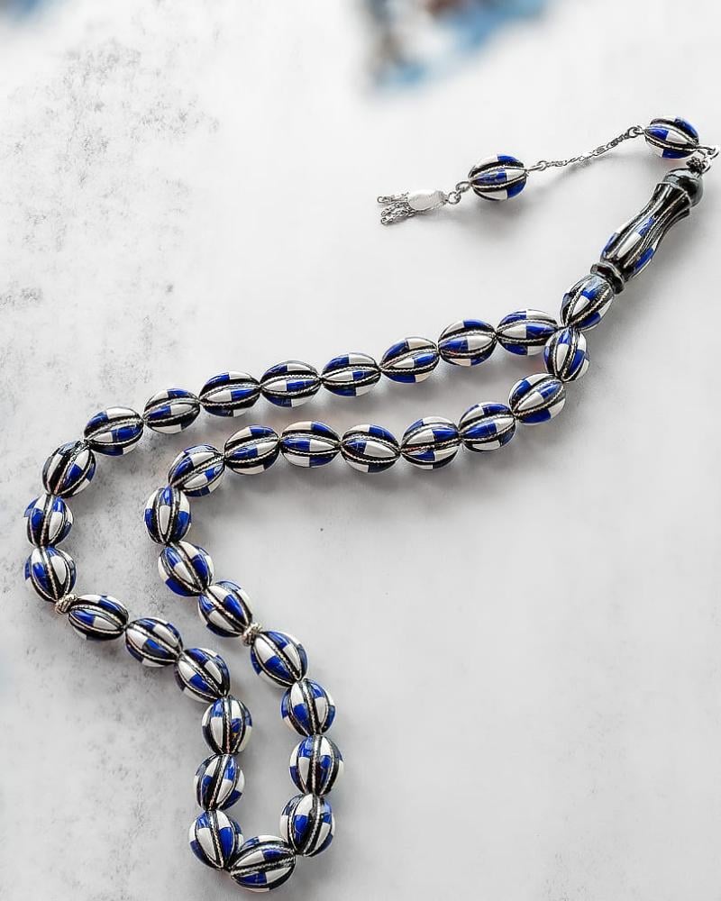 سبحة يسر فضة شبيه العاج واللازورد