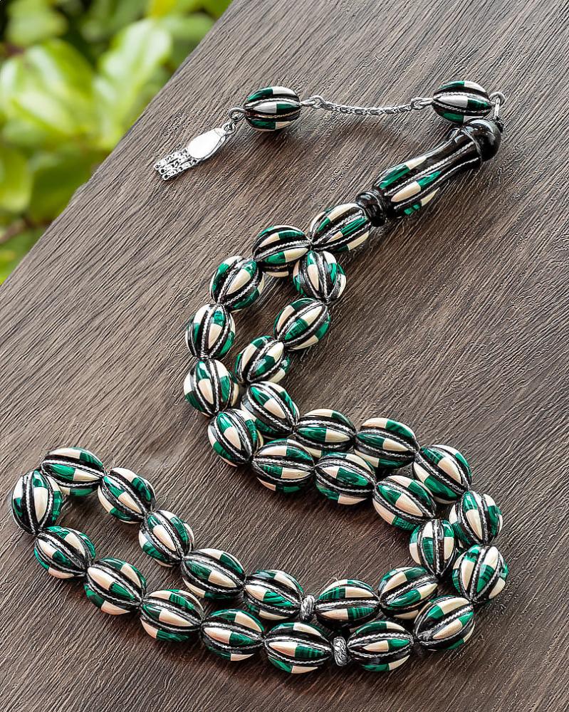 سبحة يسر فضة شبيه العاج والملاكيت