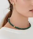 سلسلة نسائي  حجر ملاكيت طبيعي ( مطلي ذهب )